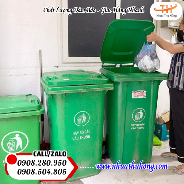 Sỉ lẻ thùng rác nhựa giá rẻ 240 lít bền chắc giá gốc tận xưởng 5 thùng rác 240l màu xanh