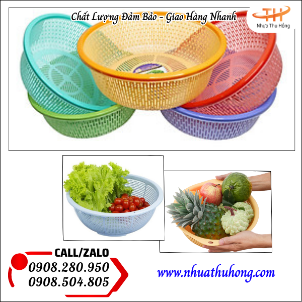 Mua sỉ rổ nhựa tròn đựng rau củ giá rẻ bền đẹp không bám bẩn 4 rổ nhựa thoát nước đựng rau củ quả