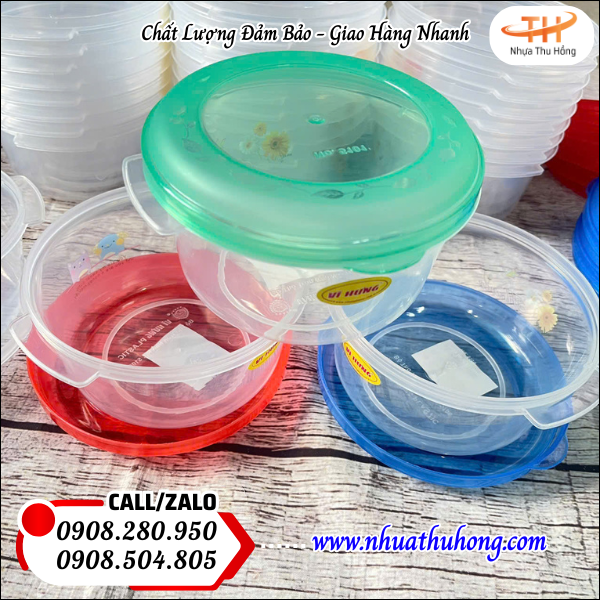 Thố nhựa tròn trung có nắp