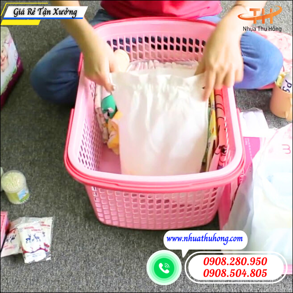 Sỉ lẻ giỏ nhựa đựng đồ đi sinh có nắp giá rẻ tận xưởng 4 giỏ nhựa đi sinh