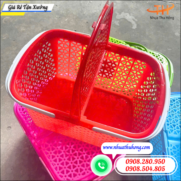 Sỉ lẻ giỏ nhựa đựng đồ đi sinh có nắp giá rẻ tận xưởng 2 giỏ nhựa đựng đồ 2 quai có nắp