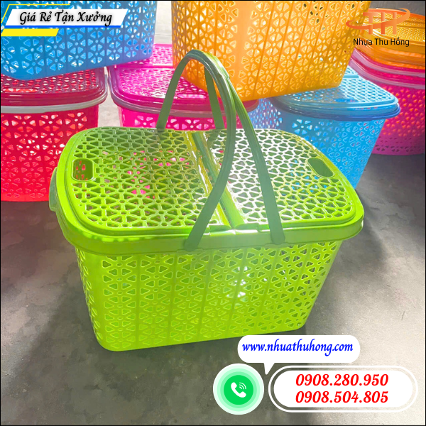 Sỉ lẻ giỏ nhựa đựng đồ đi sinh có nắp giá rẻ tận xưởng 5 Sỉ lẻ giỏ nhựa đựng đồ 2 quai có nắp giá rẻ tận xưởng