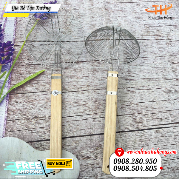 vợt vớt thực phẩm inox cán gỗ