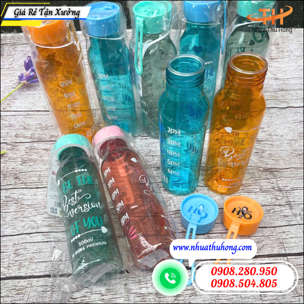Sỉ rẻ bình nước nhựa 500ml an toàn – Nhựa dày, không mùi, dùng bền 4 bình nước nhựa 500ml nắp xoay