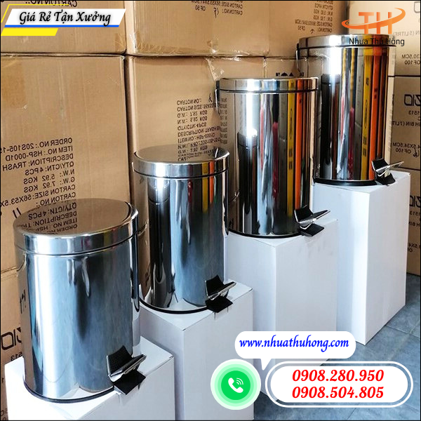 Thùng rác inox 20l đạp chân giá sỉ rẻ tại TpHCM 5 thùng rác inox tròn đạp chân giá rẻ