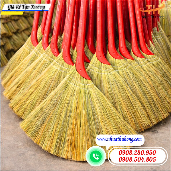 Chổi quét nhà cán nhựa giá rẻ dễ bán cho tạp hóa 4 chổi đót cán nhựa bền nhẹ