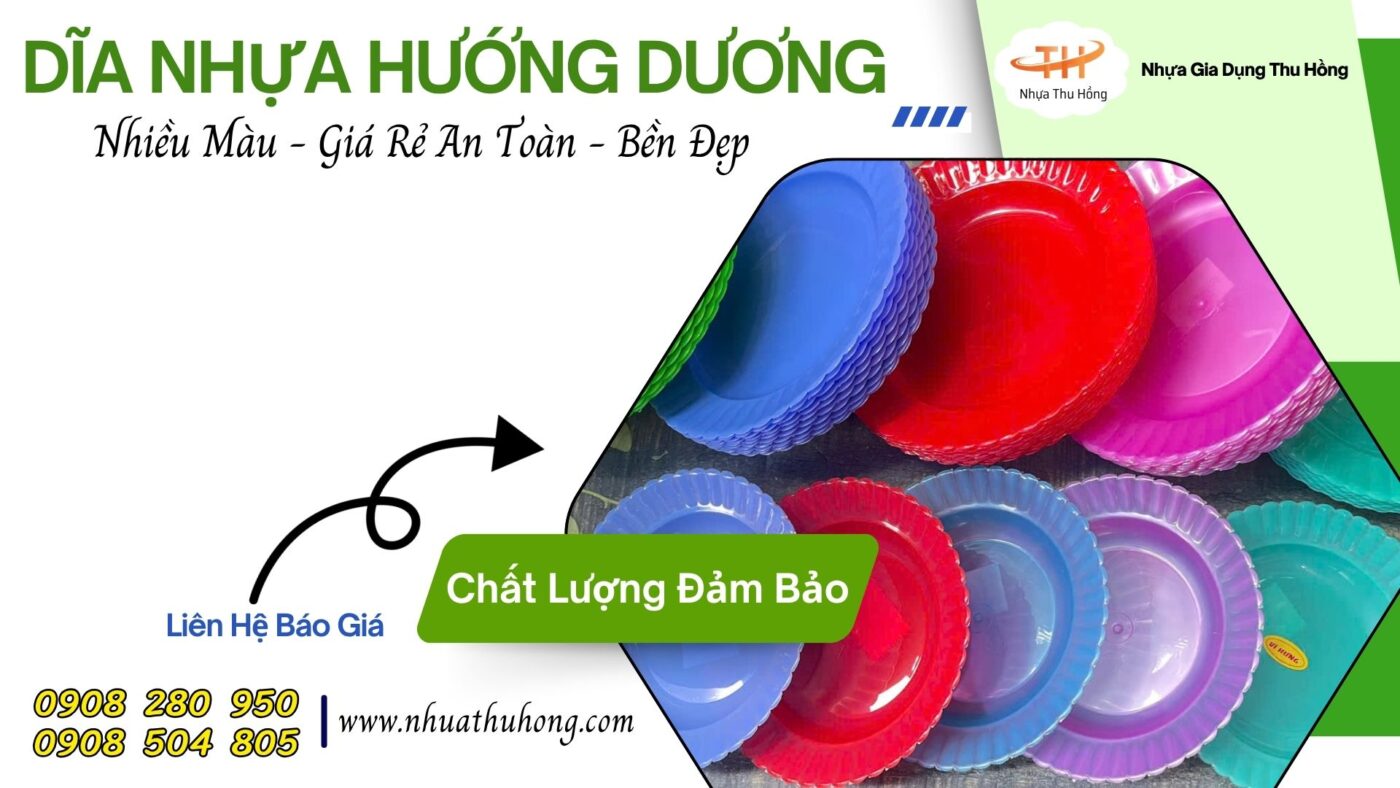 Dĩa nhựa tròn nhiều màu – nhẹ, bền, giá rẻ, tiện lợi 1 dia nhua tron huong duong 1