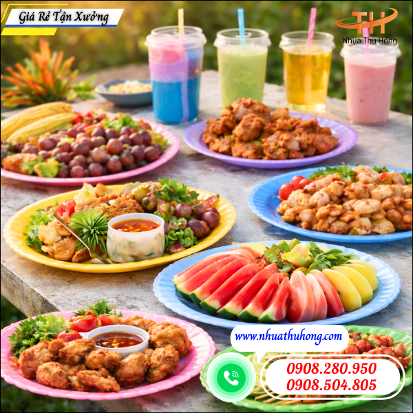 Dĩa nhựa tròn nhiều màu – nhẹ, bền, giá rẻ, tiện lợi 4 dĩa nhựa viền gợn sóng