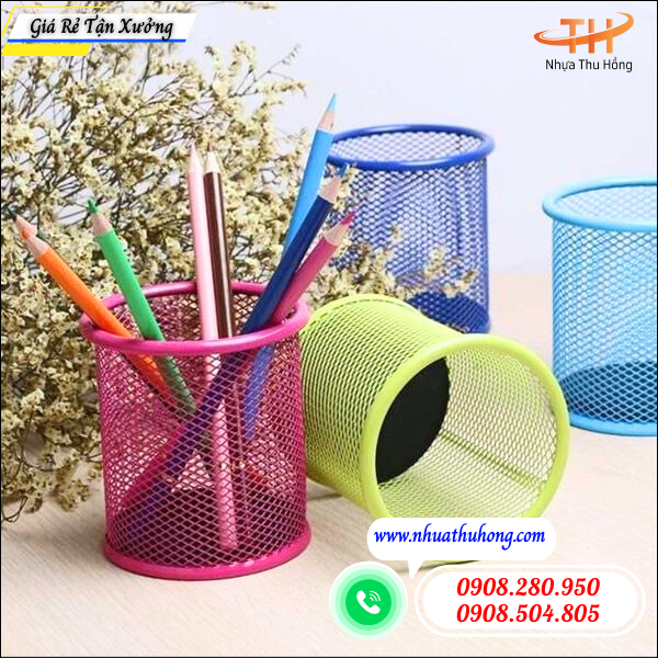 Bán ống đựng bút lưới sắt giá rẻ nhiều màu tại HCM 4 ống cắm bút để bàn