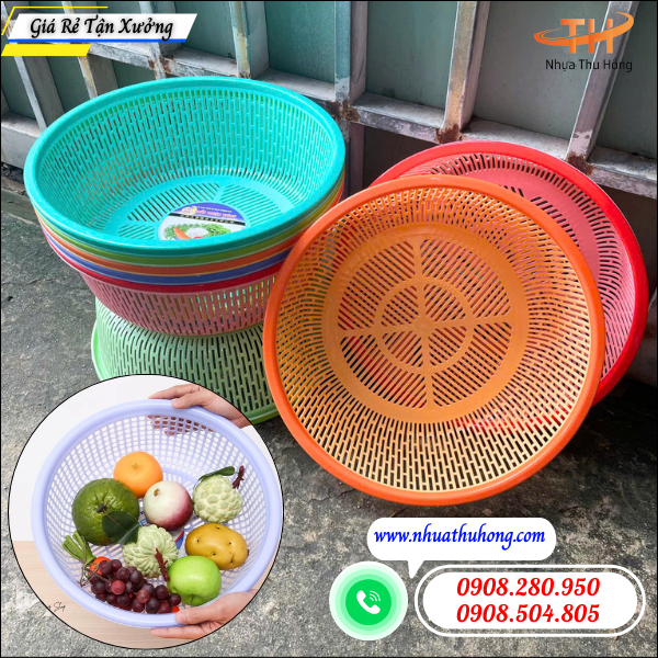 Rổ nhựa tròn giá rẻ chuyên sỉ đủ size, giao nhanh toàn quốc 4 rổ nhựa đục lỗ thoáng nước