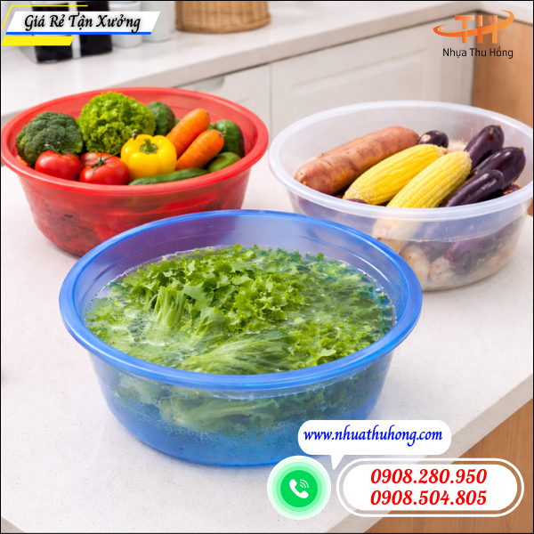 Nơi mua sỉ thau nhựa trong suốt giá rẻ giao nhanh 4 thau nhựa rửa thực phẩm