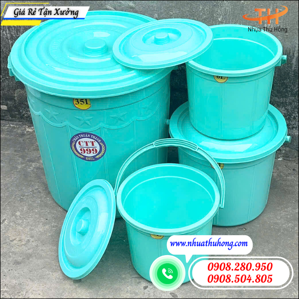 Nơi mua xô - thùng nhựa giá rẻ đủ cỡ loại có nắp tại TPHCM 4 xô nhựa có nắp đựng đồ