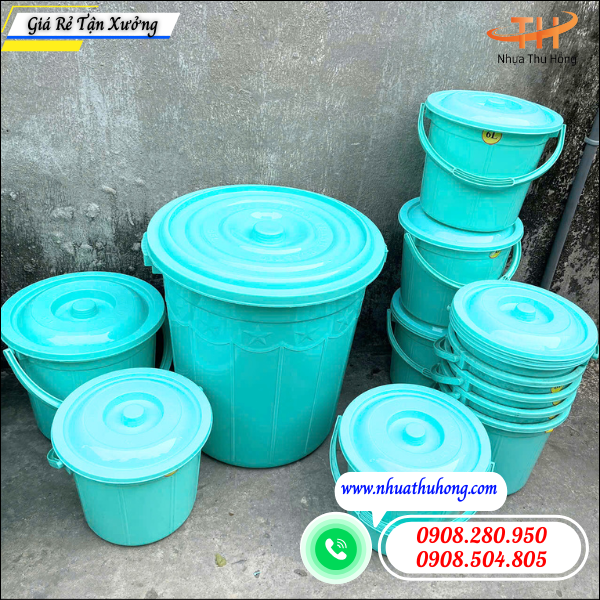 Nơi mua xô - thùng nhựa giá rẻ đủ cỡ loại có nắp tại TPHCM 2 xô nhựa có nắp nhiều kích thước