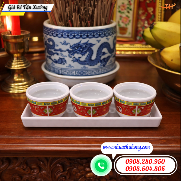 Sỉ bộ 3 ly nước cúng bằng nhựa – bền đẹp, giá tốt 3 ly nước cúng bàn thờ