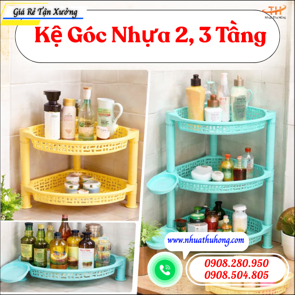 Kệ góc 2 tầng, 3 tầng giá sỉ rẻ gọn nhẹ, dễ sử dụng 3 kệ góc nhựa thoát nước, bền đẹp