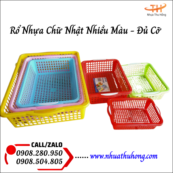 Rổ nhựa chữ nhật gia dụng đa năng giá sỉ rẻ cho đại lý 2 rổ nhựa không giòn gãy
