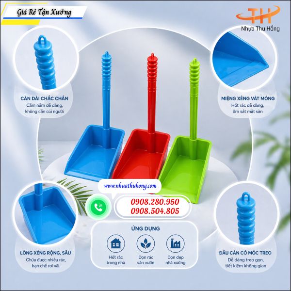 Đồ hốt rác nhựa giá sỉ rẻ chất lượng cao dùng bền lâu 3 hốt rác nhựa cán dài