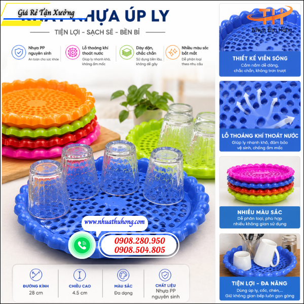 Khay úp ly nhựa tròn giá rẻ bền đẹp giao hàng nhanh 3 khay úp ly dễ vệ sinh