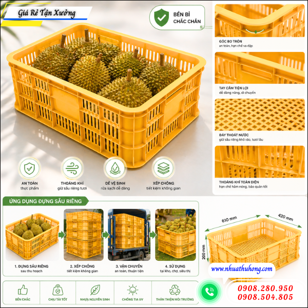 Sóng nhựa đựng sầu riêng giá rẻ – bán sỉ tận xưởng HCM 3 sóng nhựa đựng sầu riêng loại dày