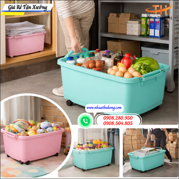 Thùng nhựa đa năng có bánh xe chịu lực tốt giá sỉ tận kho 4 thùng nhựa đựng đồ gọn gàng