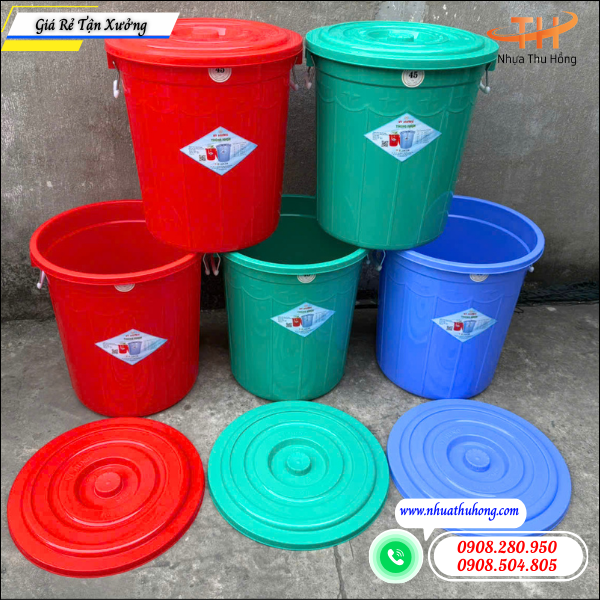 Nhà phân phối thùng, xô nhựa 45l uy tín giá sỉ tại TP.HCM 5 thùng nhựa 45L nguồn hàng ổn định