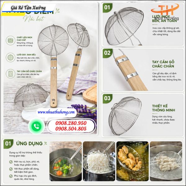 Mua vợt lưới inox nấu ăn giá rẻ tận kho không qua trung gian 3 vợt inox chắc chắn