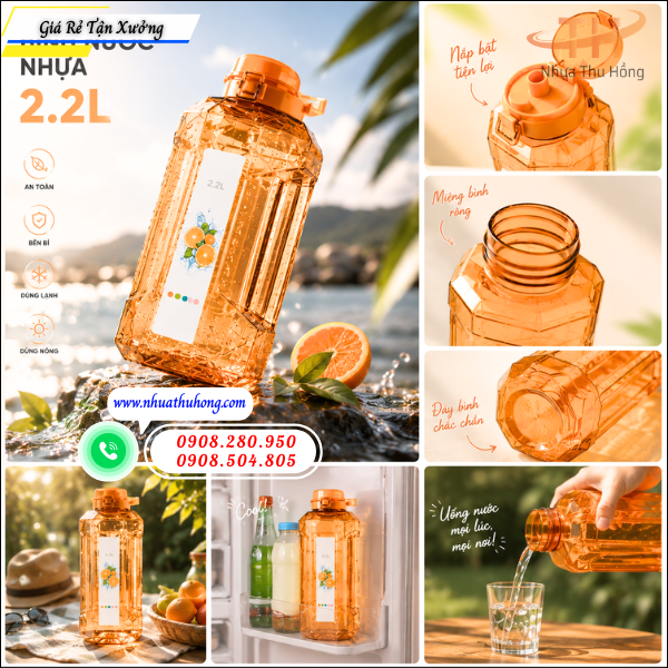 Mua bình nhựa uống nước có vạch chia ở đâu giá rẻ tại TP.HCM 3 bình nhựa uống nước nắp bật
