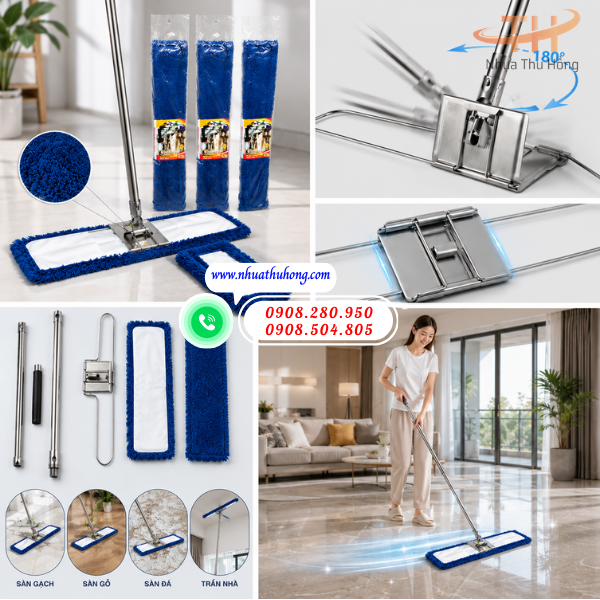 Bán sỉ cây lau nhà công nghiệp cán inox siêu bền giá rẻ 3 cây lau nhà cán ino