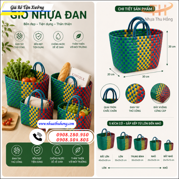 Phân phối giỏ nhựa đan giá sỉ rẻ chất lượng ổn định 3 giỏ nhựa đựng hàng