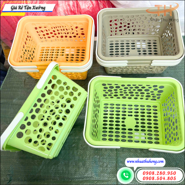 Nhà cung cấp giỏ nhựa quai xách giá rẻ số lượng lớn 4 giỏ nhựa dẻo bền