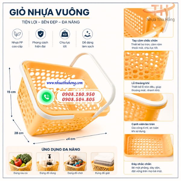 Nhà cung cấp giỏ nhựa quai xách giá rẻ số lượng lớn 3 giỏ nhựa đa năng