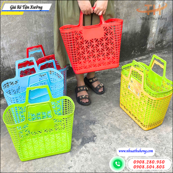 Mua giỏ xách nhựa đi chợ giá rẻ mẫu đẹp giao hàng nhanh 3 giỏ nhựa đựng đồ,