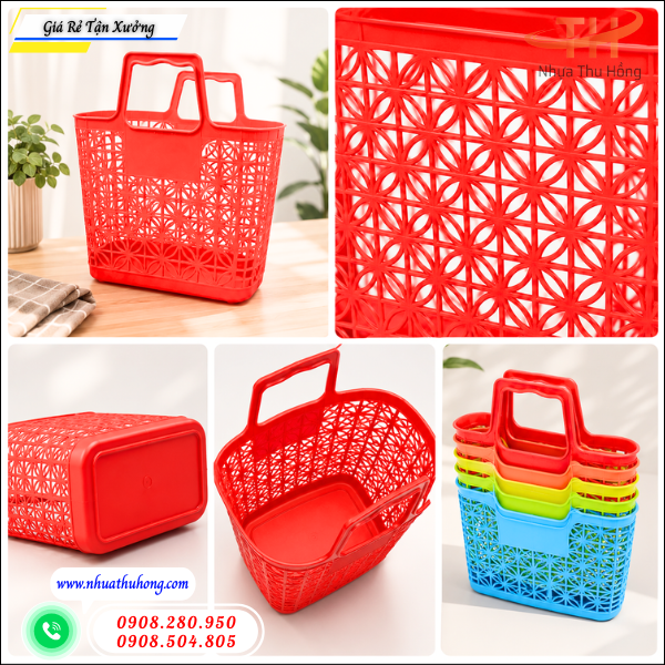 Mua giỏ xách nhựa đi chợ giá rẻ mẫu đẹp giao hàng nhanh 4 giỏ nhựa quai xách,