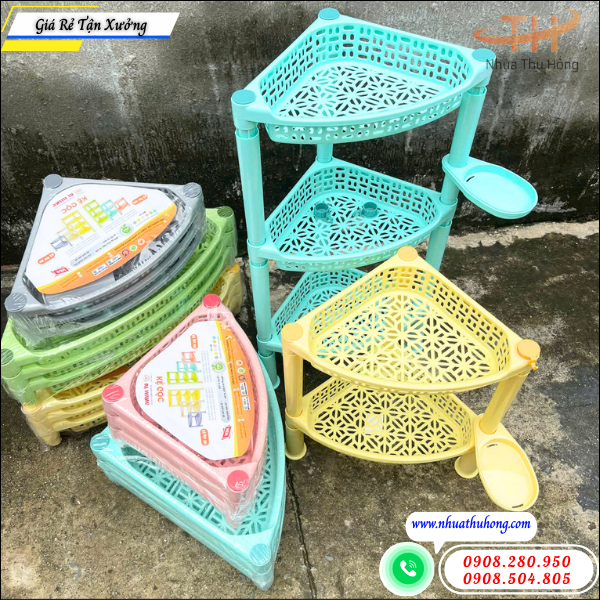 Chuyên sỉ kệ góc 2, 3 tầng nhựa bền đẹp giá tốt tại TP.HCM 4 kệ góc nhựa hàng gia dụng