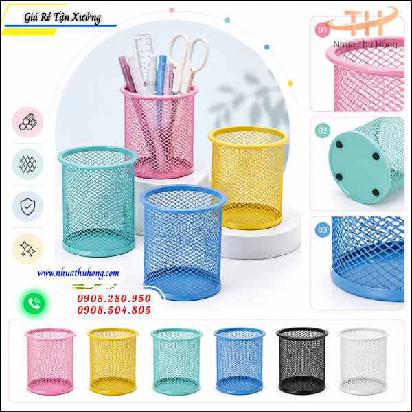 Ống cắm bút lưới văn phòng giá sỉ tốt, mẫu đẹp bán chạy 3 ống cắm bút lưới đa năng
