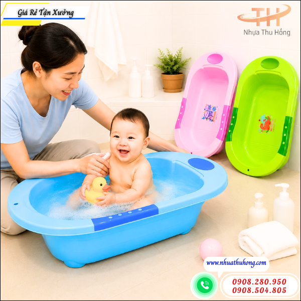 Thau tắm bé sơ sinh giá rẻ thiết kế tiện lợi dễ dùng 3 thau tắm em bé nhựa cao cấp