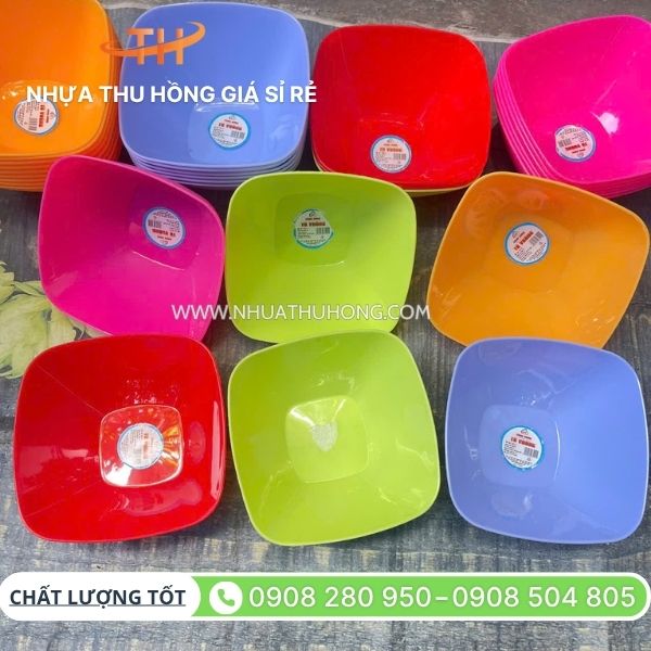 Kho sỉ chén, tô, dĩa nhựa đủ màu giá rẻ nhất 7 Tô nhựa vuông pp giá sỉ rẻ