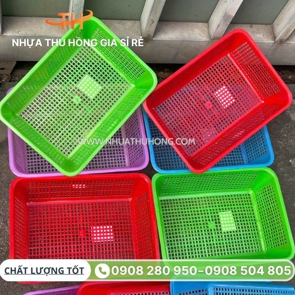 Rổ nhựa số lượng lớn bỏ sỉ cho các cửa hàng gia dụng 4 Rổ nhựa chữ nhật đủ màu sỉ rẻ